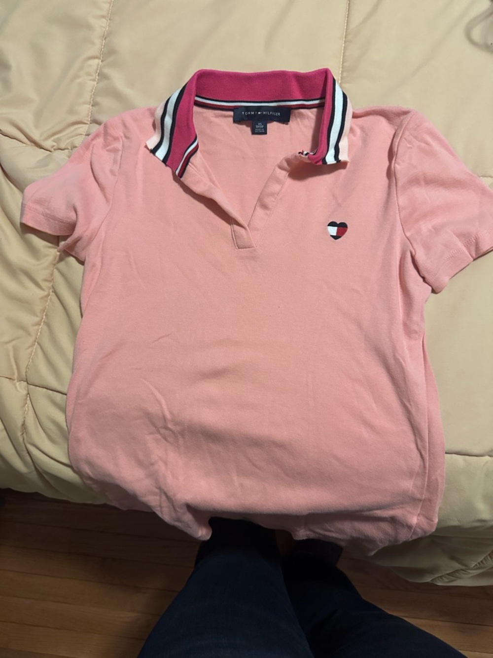 Tommy Hilfiger Peach Pink Polo with Striped Collar